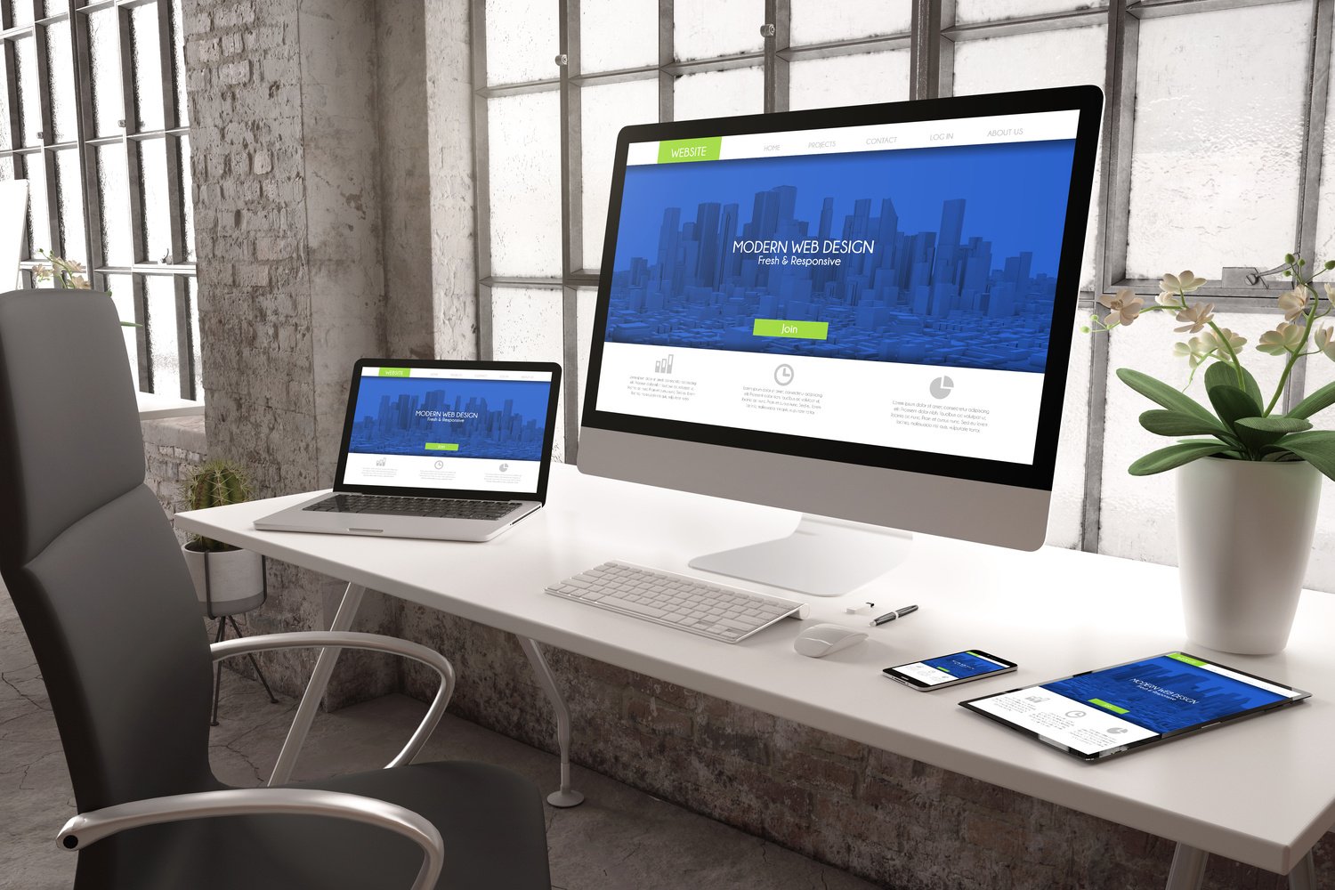 Industrial Office Mockup Responsive Website Design
